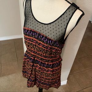 Anthropologie Maeve Garden party floral print black mesh dress Size M